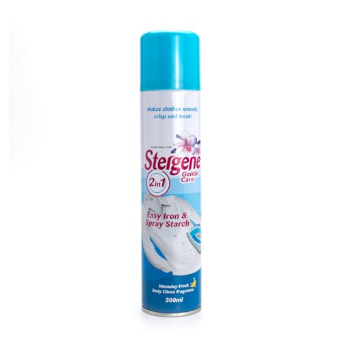 Stergene Easy IRON & STARCH SPRAY | Wrinkle Release Ironing Solution for Shirts Denim & Linen | Silicone Formula for Easy Iron Glide | Crisp Finish & Fabric Care | 300ml