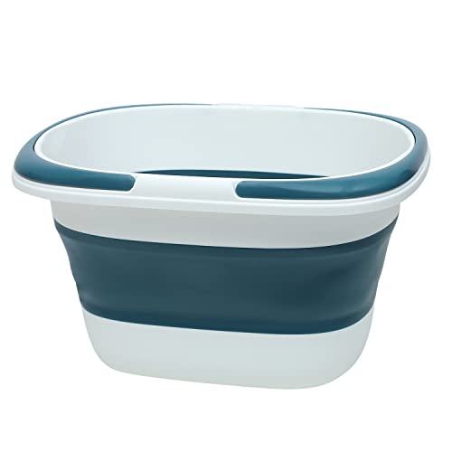 Cubo plegable grande de 4.2 galones (16 L) con asa para limpieza de la casa, ahorra espacio al aire libre, multiuso, plegable, para camping, pesca, RV (1, gris) (4.2 galones, azul)