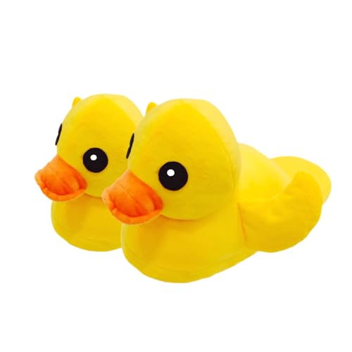 Cute Yellow Duck Slippers for Women Men Plush Non-slip House Shoes Thick Sole for Indoor Living Room Bedroom (Slippers Adult Women 5.5 Numeric Range US Footwear Size System 8.5 Wide)
