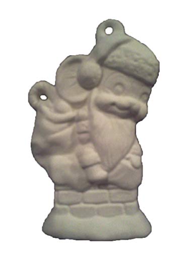 Santa Mouse on Chimney 3" Christmas Tree Ornament, Ceramic Bisque, Ready to Paint