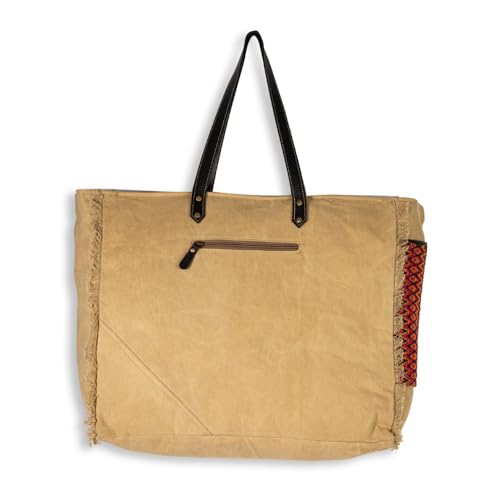 Image of Myra Bag Weekender Bag for Women - Western Upcycled Canvas & Leather Shoulder Bag Sundown River
