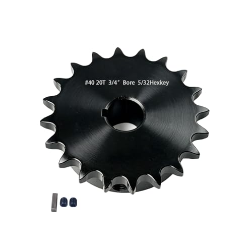 Image of 40BS20-3 /4 Roller Chain Sprocket with 3 /4 inch Bore 20 Tooth, Black Oxide Finish, Includes 2 Set Screws and 1 Key, Heavy Duty Drive Sprocket for #40 Chain