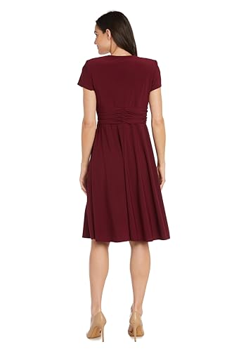 Image of R&M Richards Women's Cascade Wrap Dress with V-Neck & O-Ring Rhinestone Buckle, Work to Weekend Short Sleeve Flowy Silhouette