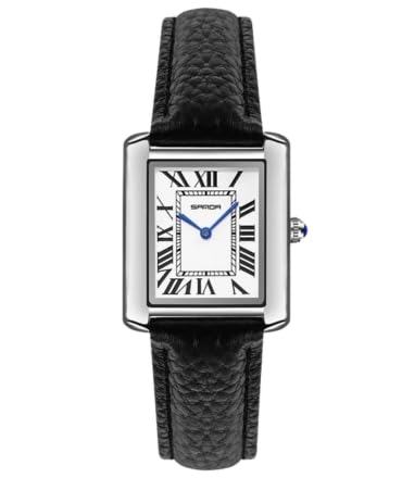 Image of Poshi Sanda Premium White Sqaure Dial Watch | 220mm Black Leather Strap Quartz Watch for Women