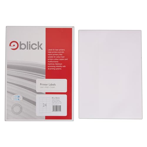 Blick Labels, White, 24 Up, Rectangular, 70mm x 35mm, 2400 Labels, for Home Office, Family, School