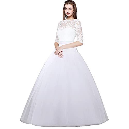 A-Line Hoopless Petticoat 4 Layers Floor Length Tulle Petticoat Crinoline Underskirt Slips For Bridal Wedding Dress, White-Hoopless #TOP1