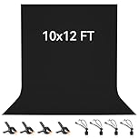 Black Backdrop 3 x 3.6 M / 10 x12 FT, Vevelux 100% Polyester Photography Background with 4 Spring Clamps & 4 Anti-Wrinkle Backdrop Clips Foldable Washable White Screen for Studio Photo Video Shooting