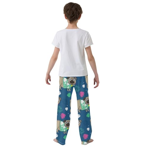 Boys' Pants Funny Pug Dog Leaves Long Bottoms Jogger Pants Elastic Waist Trousers with Pockets S-XL3