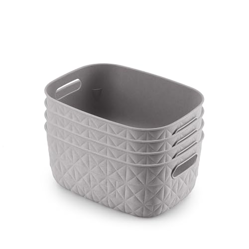 CURVER Softex 4x 4L Storage Baskets, 100 percent Recycled Material, Lightweight, For Bathroom, Living Room, Kitchen, Taupe