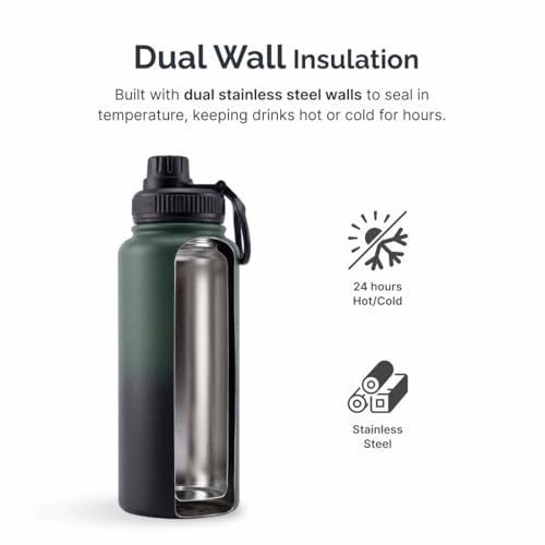 Image of CULT Insulated Water Bottle 1 Ltr - Stainless Steel Water Bottle for School Kids, Adults & Gym | Leakproof Double Wall Vacuum Flask for Hot & Cold | Durable Everyday Bottle (Green)