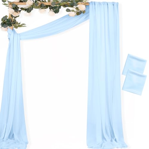 Image of MLMC Baby Blue Wedding Arch Draping Fabric 2 Panels 29 inch x 20 FT Extra Long Lavender Gauze Drapes Sheer Backdrop Curtains 6.6 Yards Outdoor Drapery Panels for Wedding Ceremony Party Ceiling Decoration