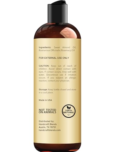Handcraft Blends Sweet Almond Oil With Rosemary - 8 Fl Oz - 100% Pure and Natural - Premium Grade for Skin and Hair - Carrier, Hair and Body, Massage