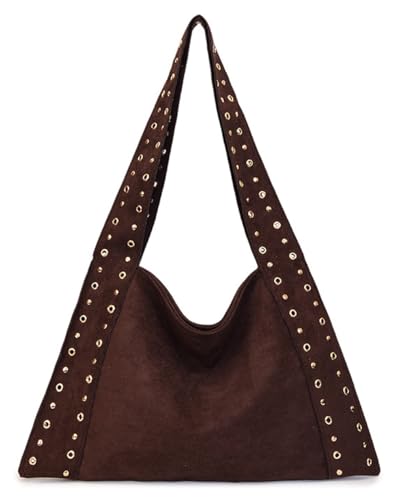 Slouchy Rivet Suede Hobo Bags Women Trendy Underarm Shoulder Bag Cute Crescent Crossbody Purses Travel Tote Handbag 2025