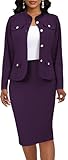 Purple Business Suit Sets for Women's 2 Piece Outfits Standcollar Peplum Blazer Formal Pencil Skirt Suit(Medium)
