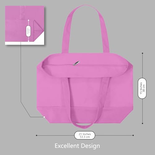 Image of TOPDesign 6-Pack Canvas Tote Bags with an External Pocket, Reusable Grocery Shopping Bags, Top Zipper Closure, Daily Essentials (Light Purple)