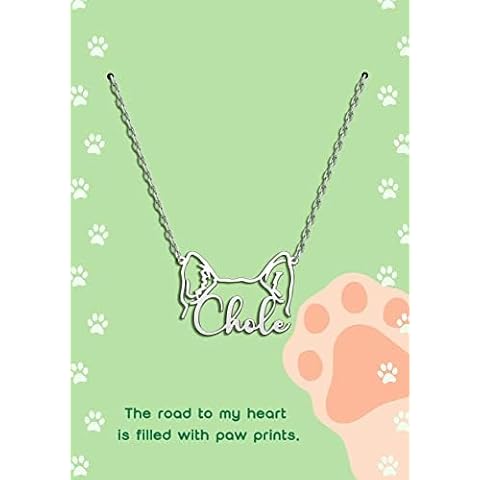 CoolJewelry Custom Dog Ear Breeds Portrait Cat Pet Memorial Name Necklace Dainty Animal Pendant Chain Personalized Jewelry Remembrance Gifts for Dog Lover Women Cover