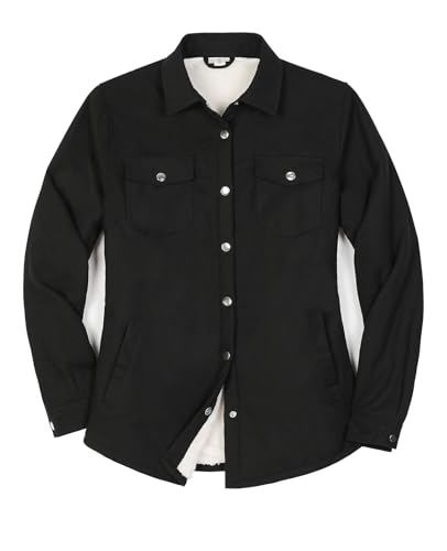 ZENTHACE Women's Flannel Shirt Jacket, Sherpa-Lined Plaid Shacket Jackets, Snap Button Down Outdoor Shirt