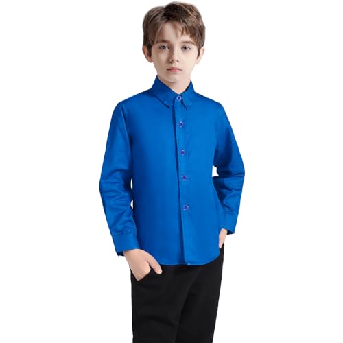 Image of Boys' Button Down Dress Shirts Kids Long Sleeve Solid Collared Uniform Shirt for Toddler Boy (Size 2T-20)