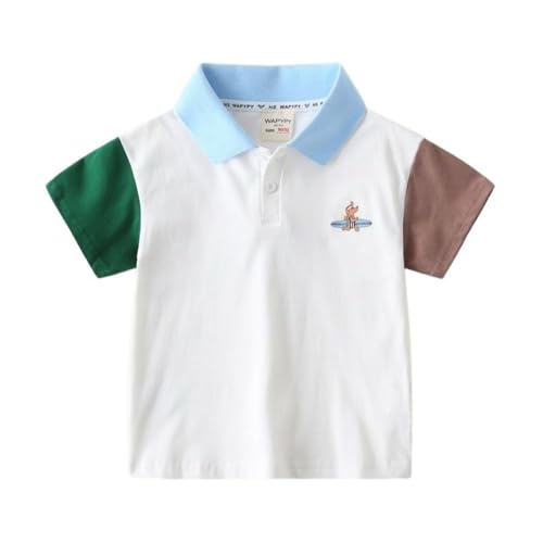 Boys Lapel Polo Short Sleeve T Shirt Baby Tops Youth Graphic Tees Boys Football T Shirt Patchwork Fashion,Green Blue Khaki White,2-3Years