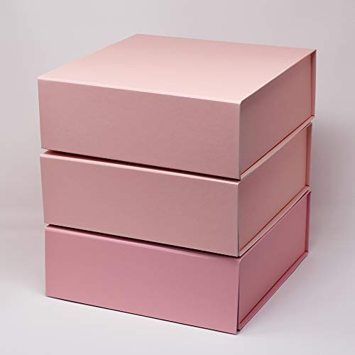 Blush Pink Large Gift Box 10 X 10 X 3Inches | Set Of 3 | Decorative Luxury Box Collapsible And Stackable With Attached Lid #TOP2