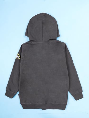 Image of KiddoPanti Boys Solid Cotton Full Sleeve Zip-Up Front Open Hooded Sweatshirt