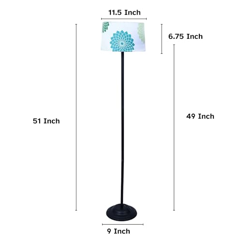 Image of tu casa Black Metal-Iron Base Foldable Floor Lamps with Dahlia Floral Print & Satin Shade for Bedroom, Living Room, Lounge, Office Area, Gifting Without Bulb for Home Decoration (Height - 53 inch)