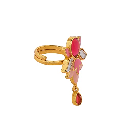 Enamelled Pink Stone Ring