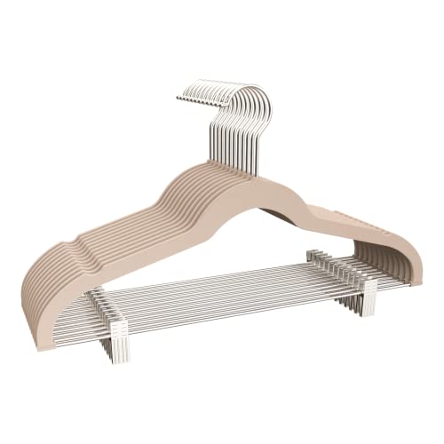COM FORT HOUSE   Perchas Terciopelo con Pinzas Antideslizantes  Color Beige con Pinzas Bronce  12 Unidades y Clips Ajustables   Gancho Giratorio 360°   Ahorra Espacio