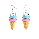 QLUYCKW Imitation Cartoon Food Earrings Cute Funny Strawberry Resin Popcorn Chocolate Strawberry Charm Food Snacks Dangle Drop Earrings for Women Gifts (Ice cream)