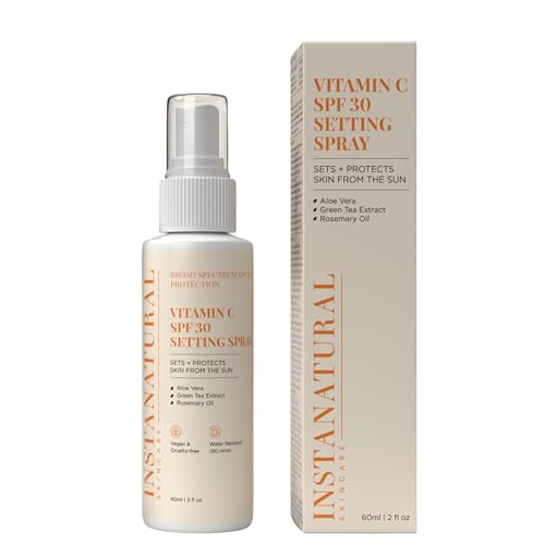 InstaNatural Skin Care Vitamin C SPF 30 Broad Spectrum Sunscreen Make Up Setting Spray, Brightens & Hydrates, UVA, UVB Sun Protection Sunblock, with Aloe Vera & Botanicals, Pump Bottle, 2 Fl Oz
