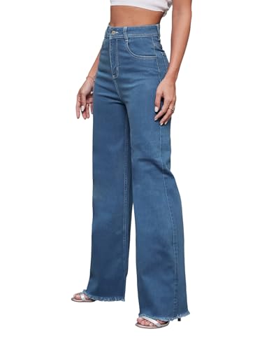 Image of Miss Chase Women's Wide-Leg High-Rise Regular-Length Stretchable Shaping Denim Jeans