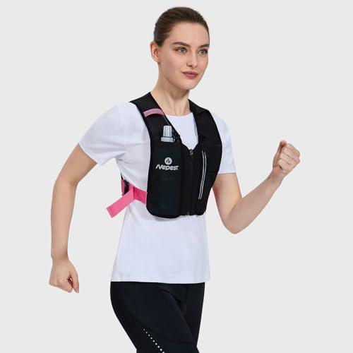 Nepest Colete de corrida feminino, colete de hidratação com frasco macio de 500 ml, colete refletivo
