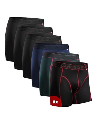 DANISH ENDURANCE Sports Trunks 6 Pack XL Multicolor (3X Black, 1x Blue, Black/Red, Green) 6-Pack
