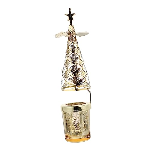 ERINGOGO 1Pc Golden Rotating Christmas Tree Candle Holder Elegant Craft for Holiday Decoration Unique Design for Festive Parties and Home