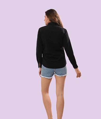 Image of THIRD QUADRANT Black Oversized Shirts for Women | Denim Shirt for Women | Overdyed Cloud wash Shirts for Women