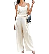 HOULENGS Women's Summer 2 Piece Outfits Sleeveless Spaghetti Strap Tops and Wide Leg Pants Matchi...