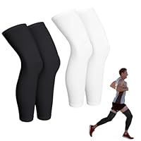 2 Paar Knie Ärmel, Knie Pads, Kompressionsstrümpfe für Frauen, Männer, Full Length, Bein Warmer, Kalb Bein Warmer für Sport, Fußball, Laufen, Schwellung, Erholung (weiß schwarz)