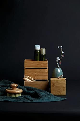 Wenko Terra Bamboo Organiser Box with 3 Compartments - Storage Box, Bathroom Basket, Bamboo, brown, Bambus 4 Fächer