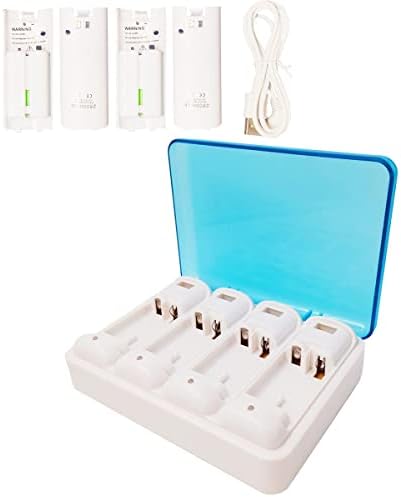 Wii Remote Controller Charging Kit, 4 2800mAh Rechargeable Battery Packs + 4 Port Charging Station, Compatible with Wii and Wii U Remote Controllers(White)