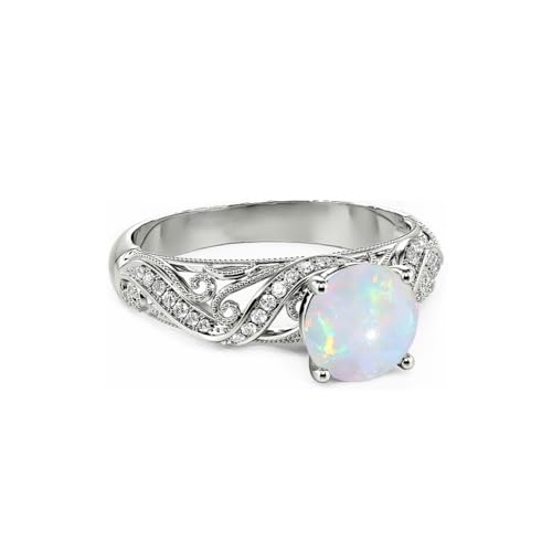 2ct Vintage Round Cut Opal Engagement Rings For Women 925 Sterling Silver Dainty Genuine Opal Promise Ring October Birthstone Opal Ring For Her2