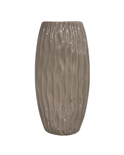 Omniacasa Vaso Decorativo Garupa Per Fiori E Piante Da Interno, in Ceramica, Design Ondulato, Altezza 31 cm, Colore Tortora Lucido, Stile Arredamento Moderno, Per Casa, Soggiorno, Camera da Letto