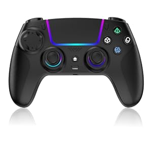 JORREP Wireless Controller for PS5/Pro/Steam Deck/PC/MAC/iOS, Gaming Controller with RGB Lighting/Dual Vibration/Turbo/Motion Sensor/Programmable/Headset Connection/1500 mAh Battery (Black 2)