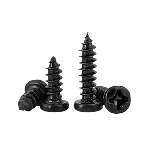 セルフタッピングねじ 50/ 100/ 200/ 500個M1 M1.2 M1.4 M1.7 M2 M2.6 M3 M3.5黒鋼製小型プラスフラットクロス丸型ナベ頭セルフタッピングネジ(8mm,M1.4 x200pcs)