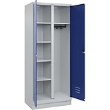C + P Möbelsysteme C+P | Putzmittelspind Classic Plus | 1 Abteil | Trennwand mittig | lichtGrau/Enzianblau | B 800 mm | mit Bodensockel | Drehriegel
