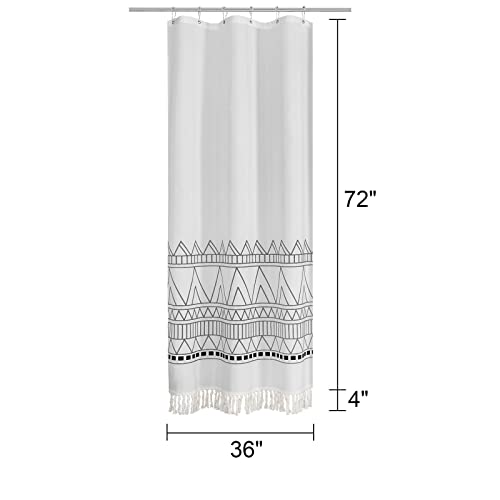 Mitovilla Small Stall Shower Curtain 36 X 72, Black White Tassel Half Size Shower Curtain Set, Boho Narrow Shower Curtain For Bathroom Decor, Modern Tribal 36 Inch Fabric Shower Curtain #TOP6