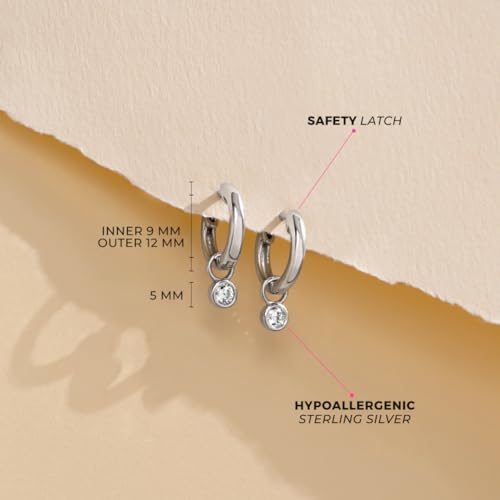 925 Sterling Silver 12mm Round Cubic Zirconia Charm Huggie Hoop Earrings For Young Girls & Teens - Great Jewelry Gift Ideas for Young Girls - Simple Hoop Earrings for Everyday Wear4