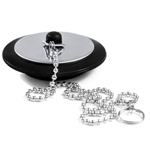 Universal bath plug with Stainless Steel Chain, bath plug replacement, Drain Stopper for Bathroom and Kitchen, bath plug and chain, Size 1.65in to 1.77in, Chain Length 16.5in