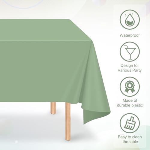 Image of 32 Pack Sage Green Plastic Tablecloth for Rectangle Tables, Premium Decorative Sage Disposable Table Cloths for Parties, Rectangle Party Table Cover for Birthday Wedding Baby Shower Party, 54x108 Inch