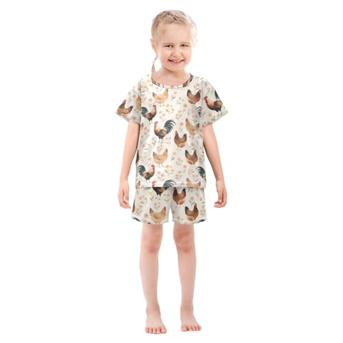 ALAZA Roosters Floral Pajama Set Short Sleeve Sleepwear Soft Lounge Nightwear3