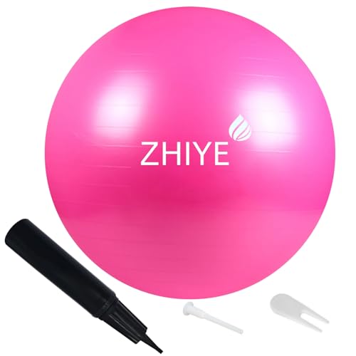 ZHIYE Pelota de pilates rosa de 45 cm, para yoga, ejercicio, fitness, yoga, estabilidad, barra, entrenamiento, terapia física, pelota suiza, gimnasio y hogar